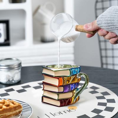 Yousheng Painted Book Cup 3D Stacked Book Coffee Mug 300ml Unique Reading Atmosphere Mug Literary Collection Gifts for Book Lovers
