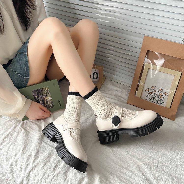 White Hundred College Style Thick Bottom Shoes Fashionable and Comfortable Women Summer Vintage Mary Jane Shoes