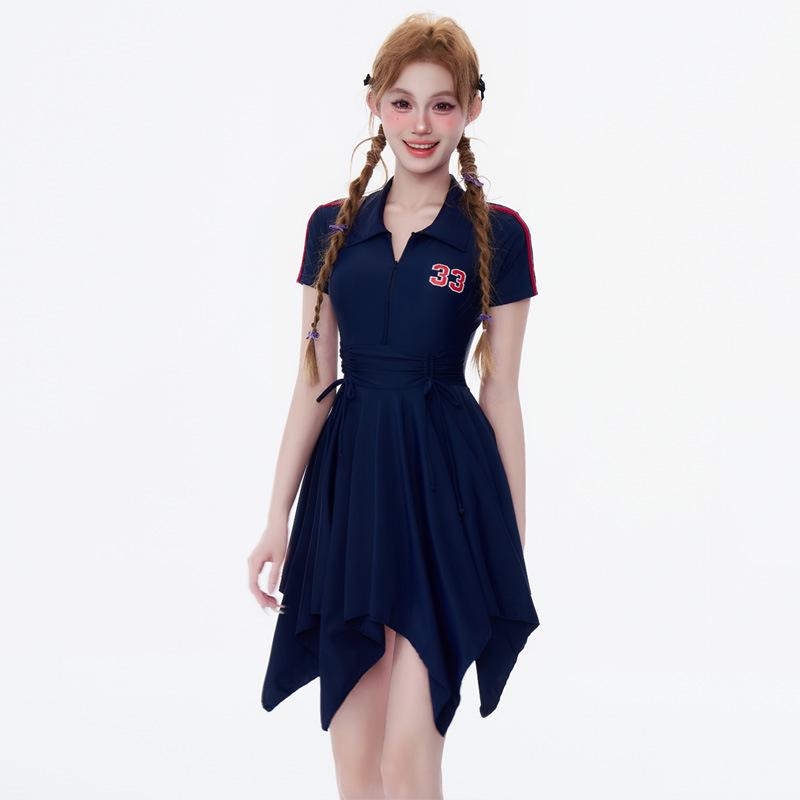 

Японский студенческий стиль, купальное платье для похудения для женщин L глубокий/синий