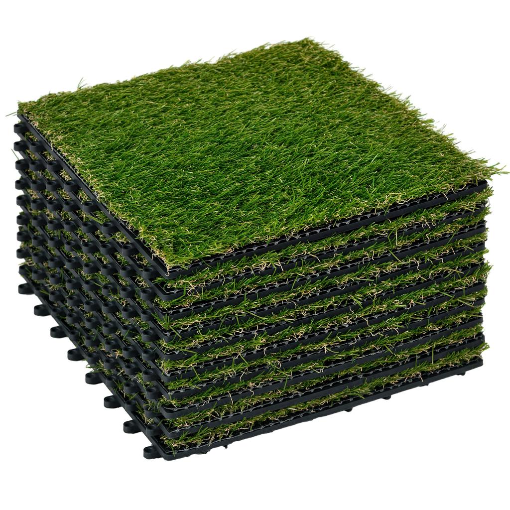 Synthetic Artificial Grass Set of 10 Slabs Tiles 30 x 30 cm Comfort Thickness 3 cm Interlocking Green