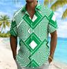 Men's Geometric Maze Print Short Sleeve Shirt, Spring Summer Casual Vacation Turn-Down Collar Blouse, Loose Fit Top