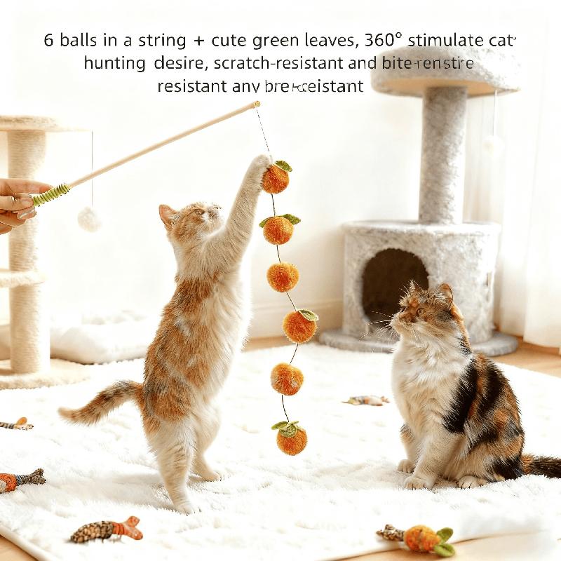 New Fruitful Tomato Bell Wooden Handle Cat Teaser Felt Persimmon Self-happy Boredom Relief Cat Teaser Pet Toy