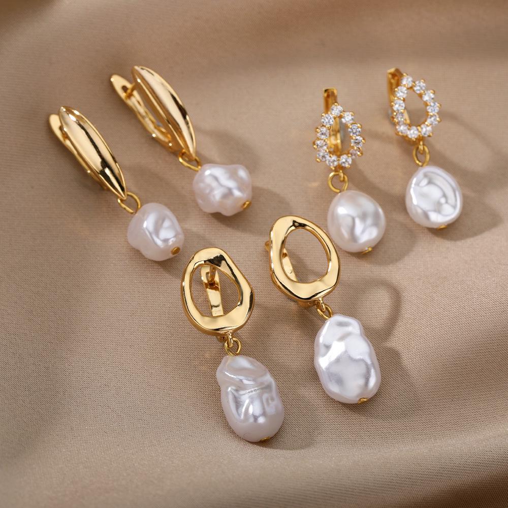 Korean Freshwater Pearl Geometric Round Dangle Earrings