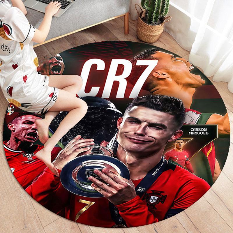 Cristiano Ronaldo Round Area Rug,Carpet Rug for Living Room Bedroom Sofa Playroom Decor,Non-slip Floor Mat