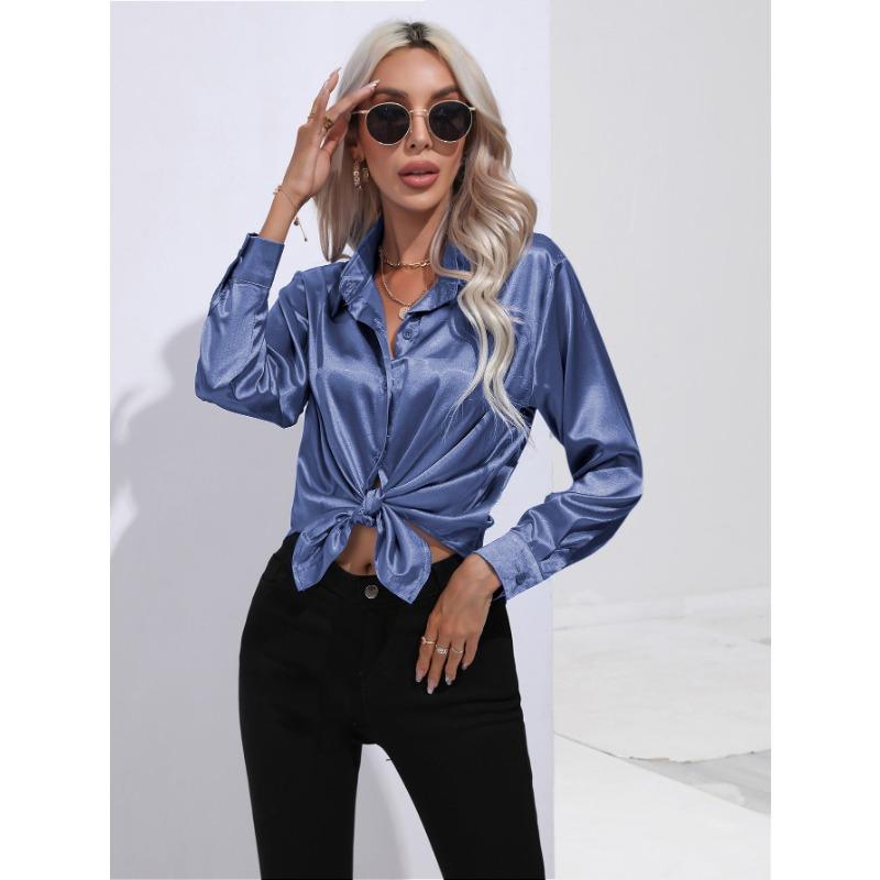 Frühling und Herbst Damen Hemd Satin Hemd Temperament Pendler Langarm Top