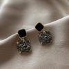 Luxury Rhinestone Geometric Square Enamel Drip Earrings