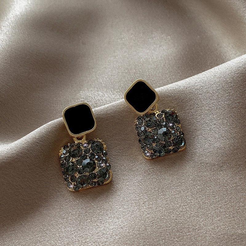 Luxury Rhinestone Geometric Square Enamel Drip Earrings