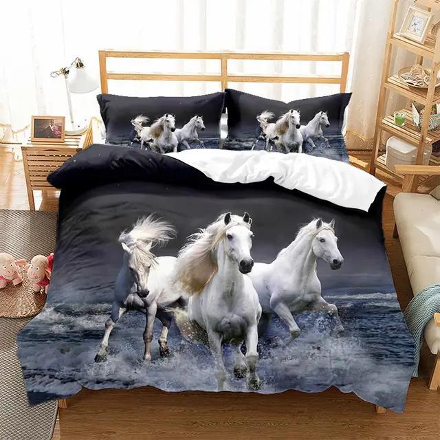 Horses Printed bedding Set Twin Full Queen King Duvet cover Comforter cover set Soft Quilt Pillowcase Animals Bed Linen for gift