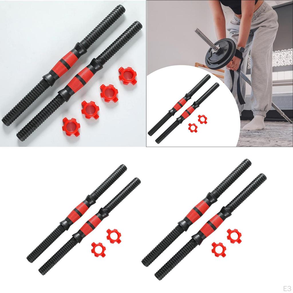 2 Pieces Dumbbell Bar Barbell Handle Threaded Weights Set with Nuts for Sport Strength