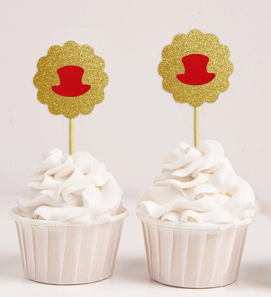 Darling Souvenir | Toppers de cupcake em forma de chapéu com glitter | Decorações de sobremesa para festa de chá de bebê e casamento - Pacote de