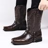 Bottes d'équitation western pour homme, bout carré, mi-mollet, en cuir, mode décontractée, semelle épaisse