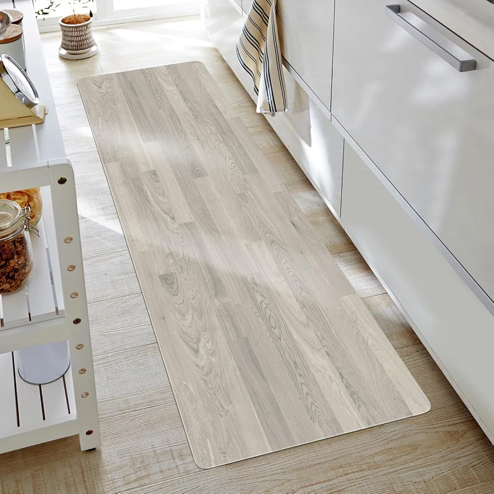ZPAI Non-Wash Kitchen Mat Wipeable Wood Grain 45×180cm 6mm Thick PVC Cushion Waterproof Brown