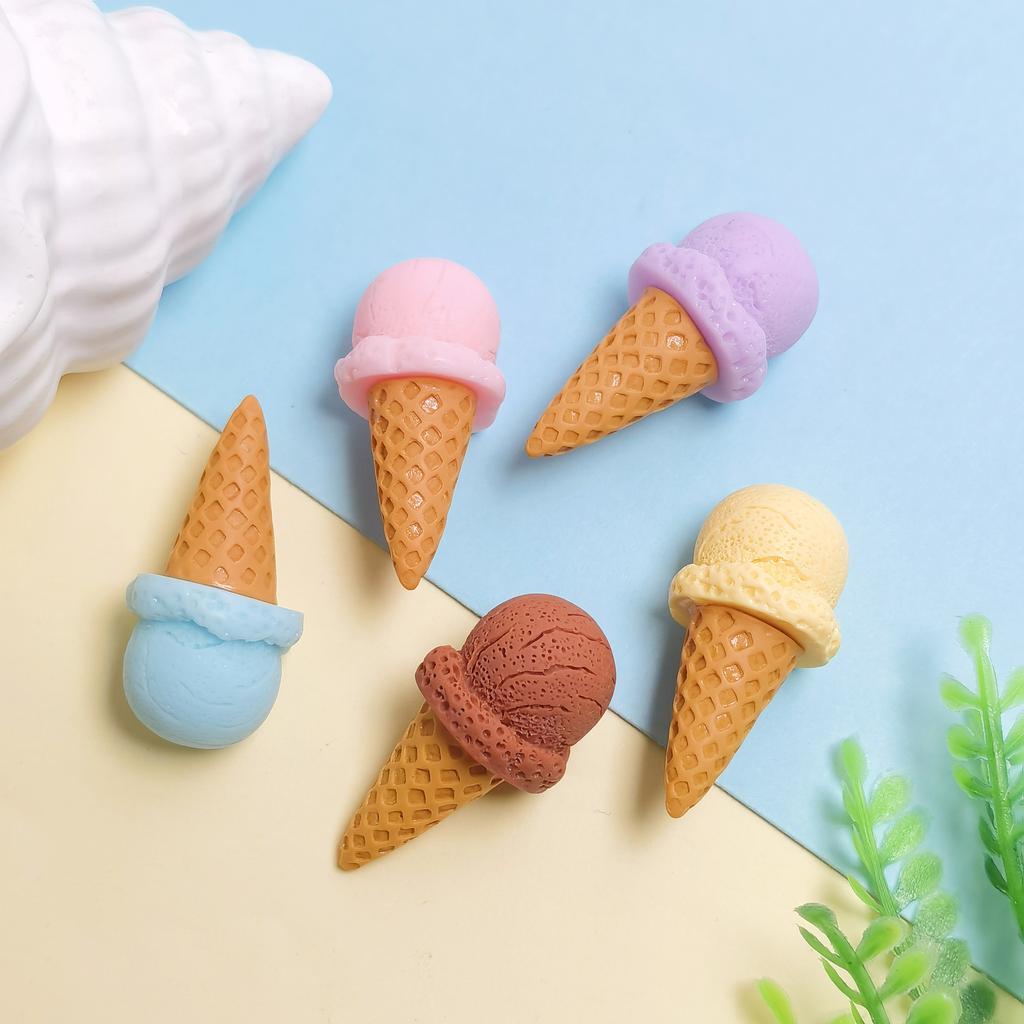 Summer Theme Resin Mixed Color Ice Cream Flat Back Resin Charms 3D Food Minaiture for DIY Jewelry, Scrapbooking Crafts