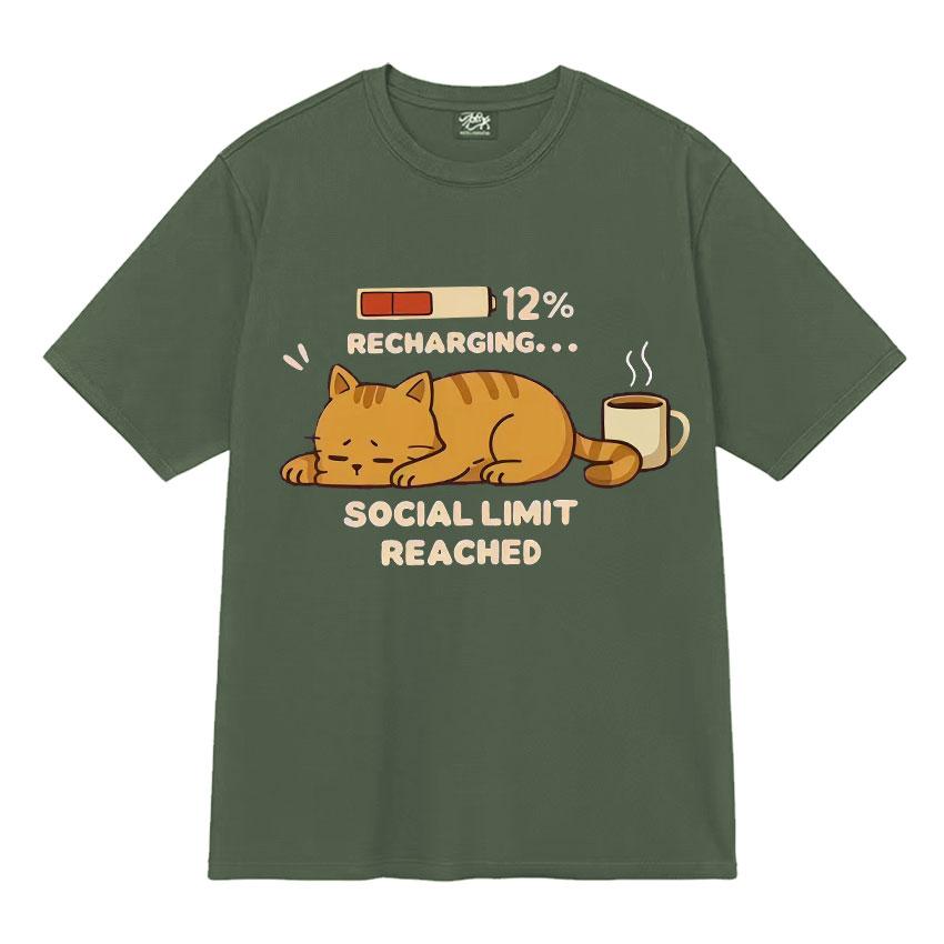 Recharging Social Limit Reached Funny Cat Meme T Shrits Fashion Graphics Mens Women T Shirt High Quality Short Sleeve Streetwear