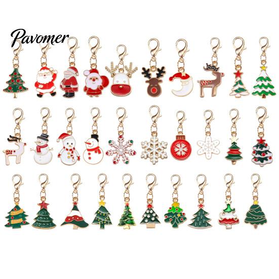 Oil Dripping Pendants 10/20/30Pcs Christmas Keychain Set, Golden Plated Alloy Enamel Keyring Pendant, Set Santa Tree Reindeer for Holiday Bag
