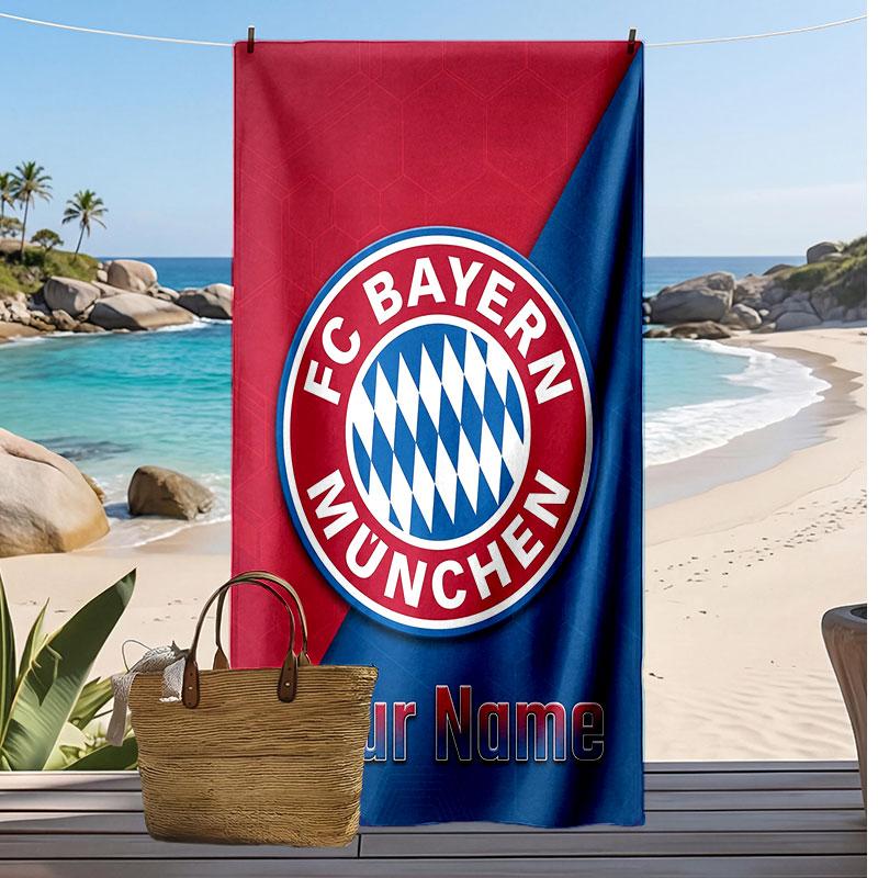 Bayern Munich Personalized Printed Beach Towel Soccer Logo Support Custom Name Text Absorbent Towel For Sport Travel Special Gift