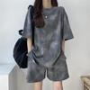 Women's Tie-Dyed Summer Casual Two-Piece Sportswear: Short-Sleeved T-Shirt and Loose Wide-Leg Shorts for Small Size.
