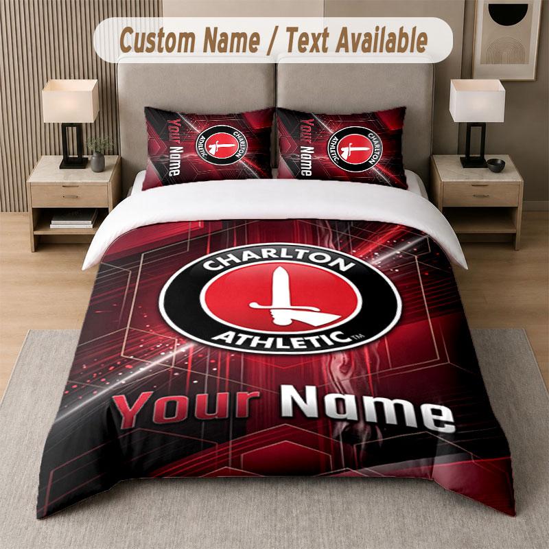 Custom Bedding Set Charlton Athletic Pattern, Print Name Text 1 Duvet Cover Plus 2 Pillowcases Home Textile
