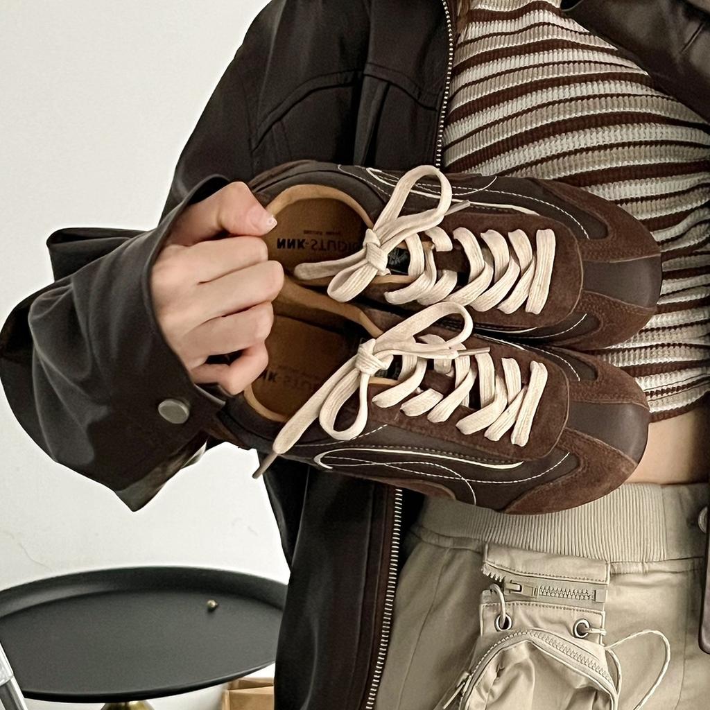 Lan Cabinet 2025 neue Nische runder Kopf antik vielseitig retro dünnsohlige deutsche Trainingsschuhe Damen ins weichsohlige leichte Einzelschuhe