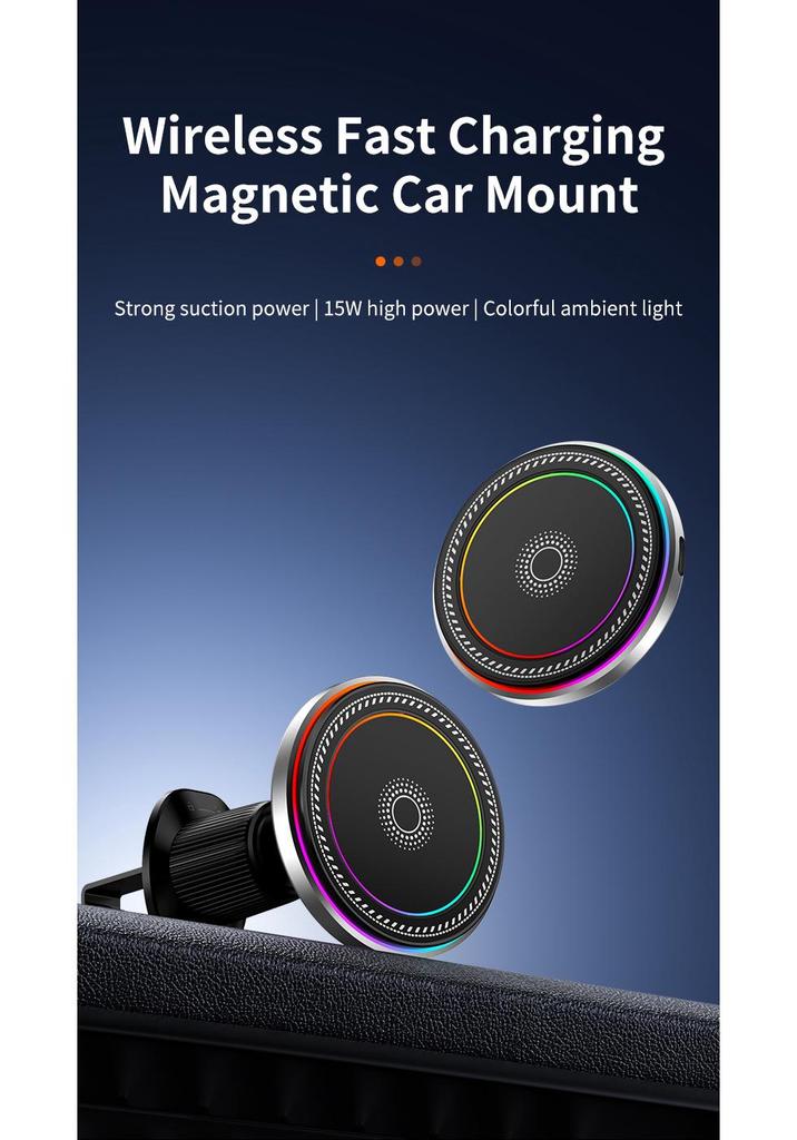 Adjustable LED Magnetic Wireless Car Charger for iPhone 15 Holder