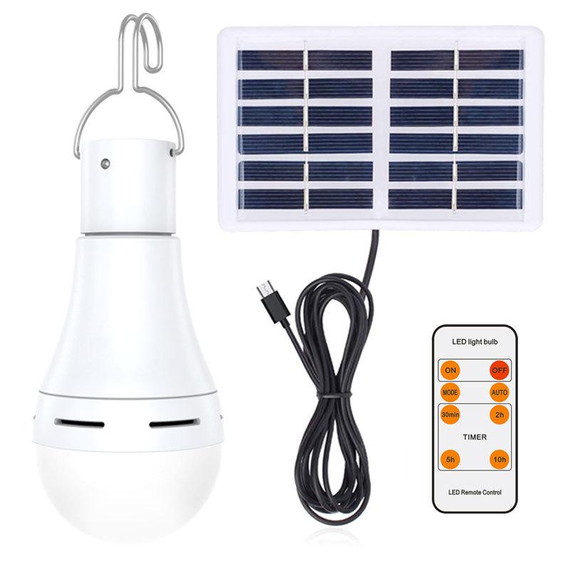 9W Solar USB Rechargeable Light Bulb with 3-Level Dimming, Timer, and Emergency Night Light