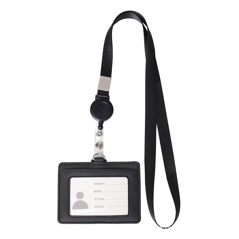 PU-Leder-Ausweishalter mit ausziehbarem Lanyard, Kartenhalter, Namensschild, Schul- und Bürobedarf