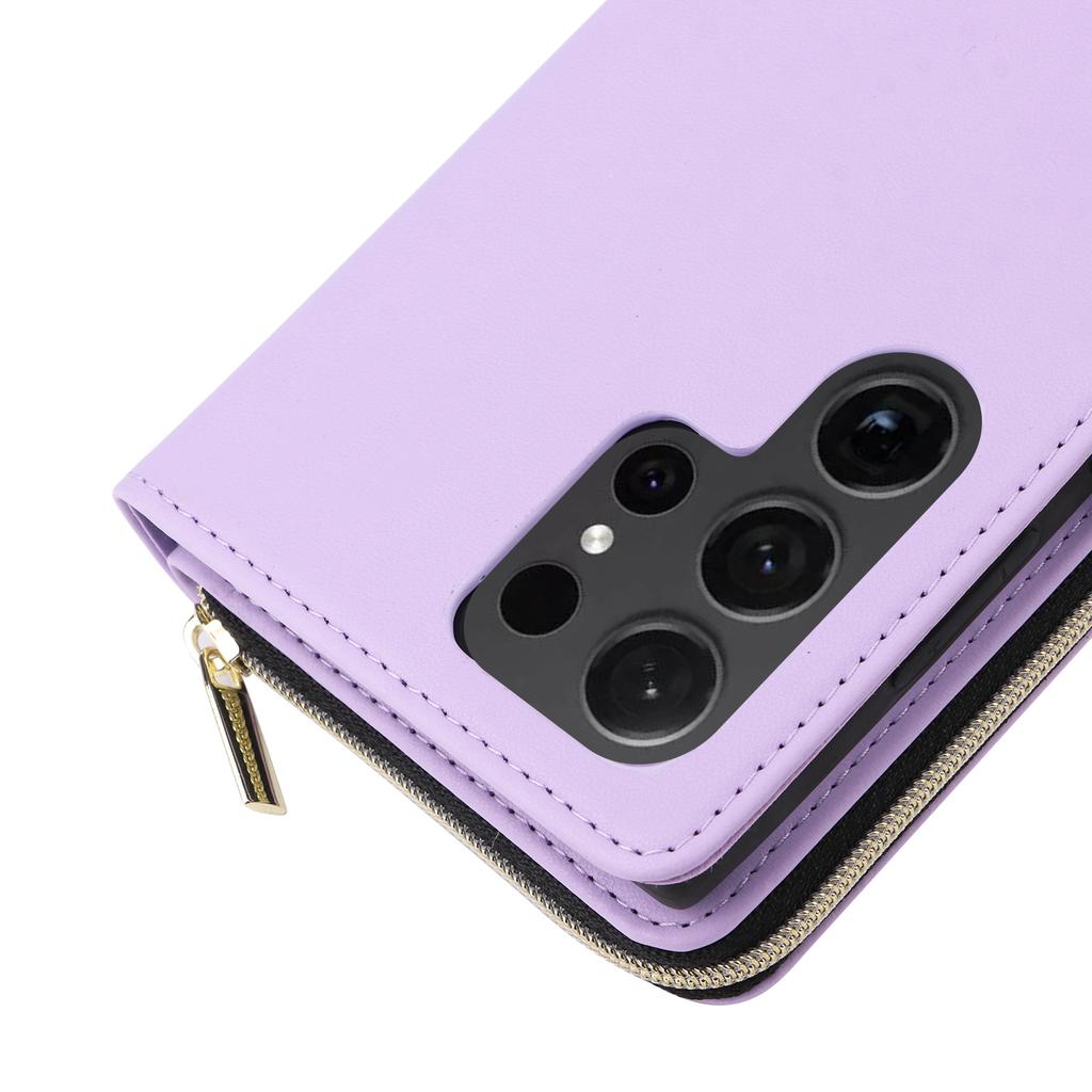 R20 For Samsung Galaxy S24 Ultra Case PU Leather Zipper Pocket Phone Cover