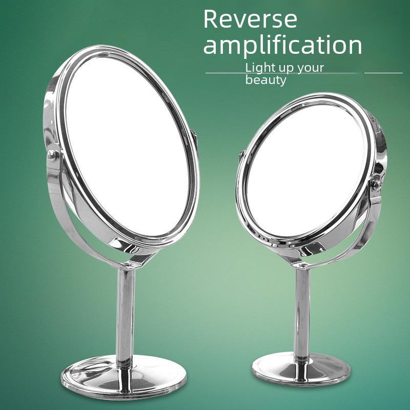 High-Definition Double-Sided Metal Desktop Makeup Mirror with Magnification and Rotating Feature
