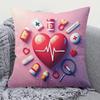 Medical Heartbeat Pillowcase Cute Doctor Nurse Gift Cushion Cover with Pills Stethoscope Healthcare Theme Home Decor for Sofa