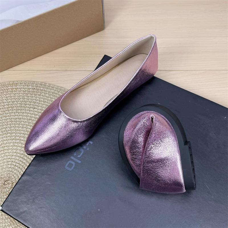 Fashion Flat Shoes for Women 2025 Spring and Autumn New Silver Women's Ladies Shoes Pointed Toe Plus Size Casual Women's Shoes