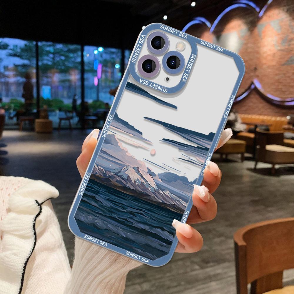 Clear Landscape Phone Case For iPhone 13 Pro Case iPhone 14 15 Pro Max 11 12 Pro XR XS X 7 8 13 12 Mini SE Anime Scenery Cover