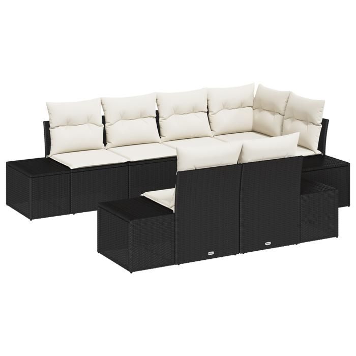 VidaXL Ensemble de Canapé de Jardin 7 Pièces avec Coussins Noir en Rotin Synthétique 3347097