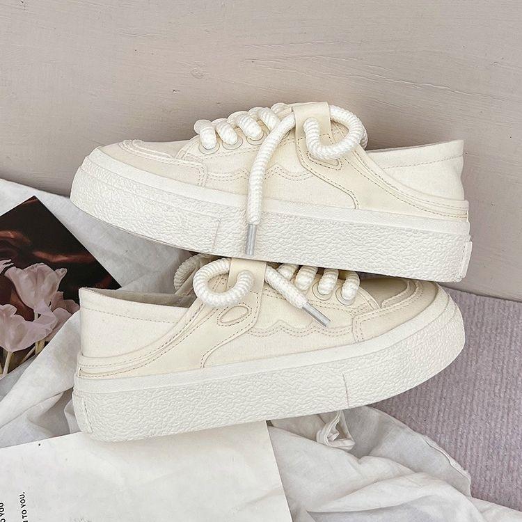 High-value 2025 summer and autumn Korean version of ulzzang retro platform canvas shoes for women to step on and wear two lazy board shoes for women