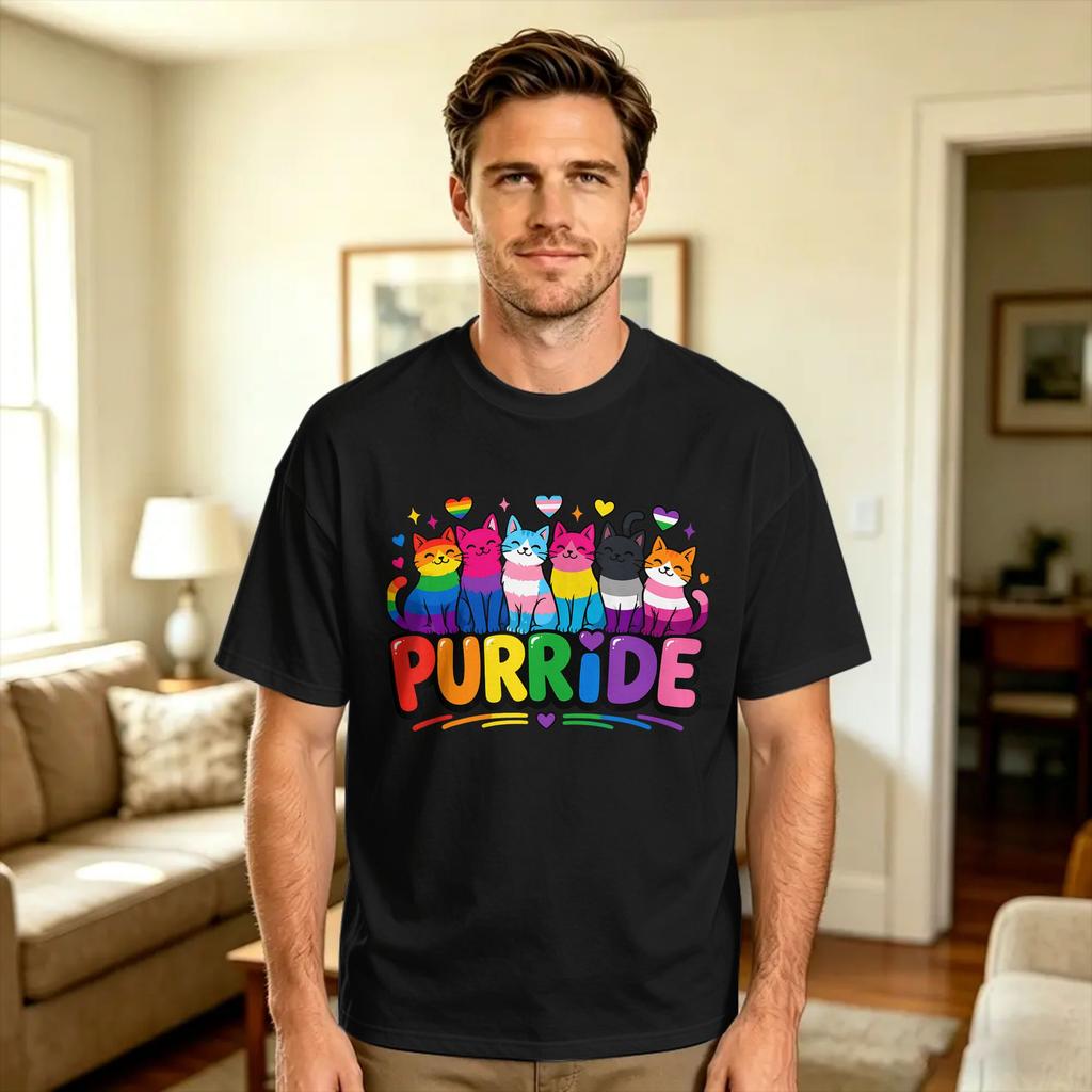 Vintage T Shirt Summer Gay Rainbow Cats in Cats LGBT Flag Pride Month Hip Hop T Shirts Cotton Tshirt for Couple Y2K Funny Tees