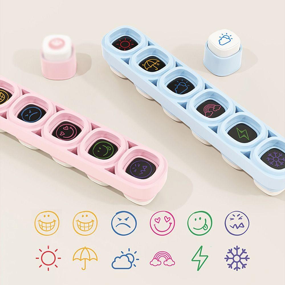 New 6-in-1 Stamp Set DIY Mini Color Seal Cartoon Scrapbooking Seal Students School Stationery