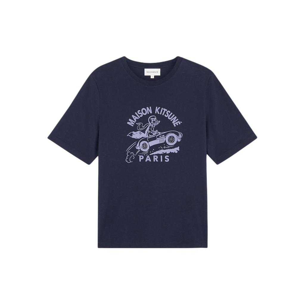 Maison Kitsune Printed Pattern Round Neck Pullover Straight Short Sleeve T-Shirt Women t-shirts Dark-Blue MW00112KJ0008-P476