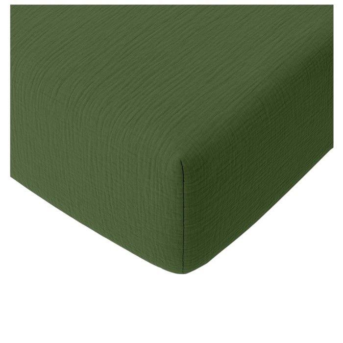 Drap-housse 140 X 190 Cm Gaze De Coton Lavé Vert Cèdre