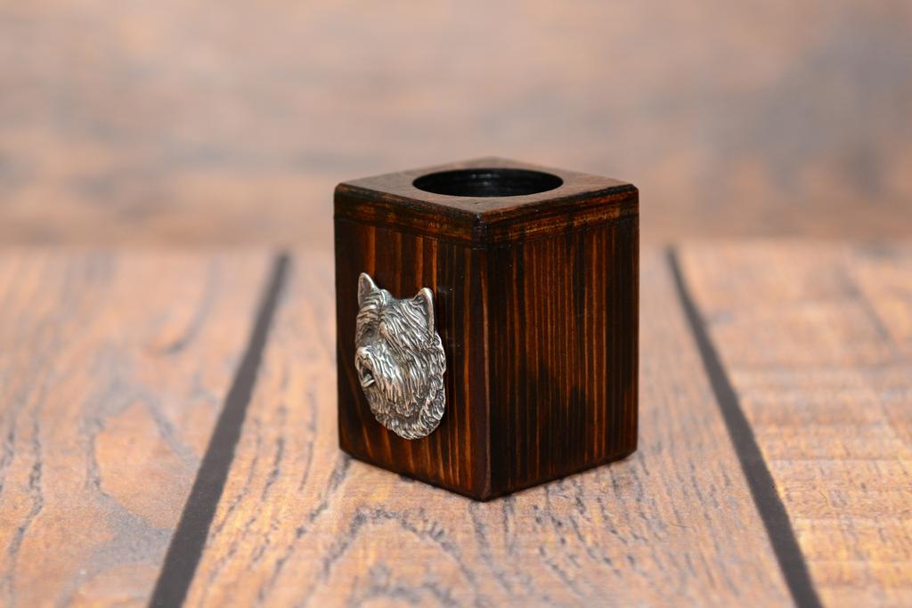 Cairn Terrier - wooden candle holder with a dog, a unique souvenir after losing a dog, a handicraft from the Art-Dog brand