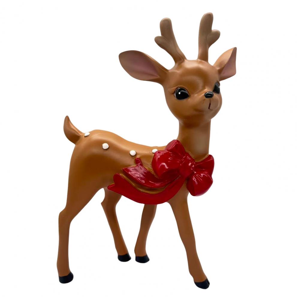 Cute Sika Deer Statues Christmas Deer Figurines Elegant Vintage Spotted Deer Figurine with Bow for Christmas Decor Resin Sika