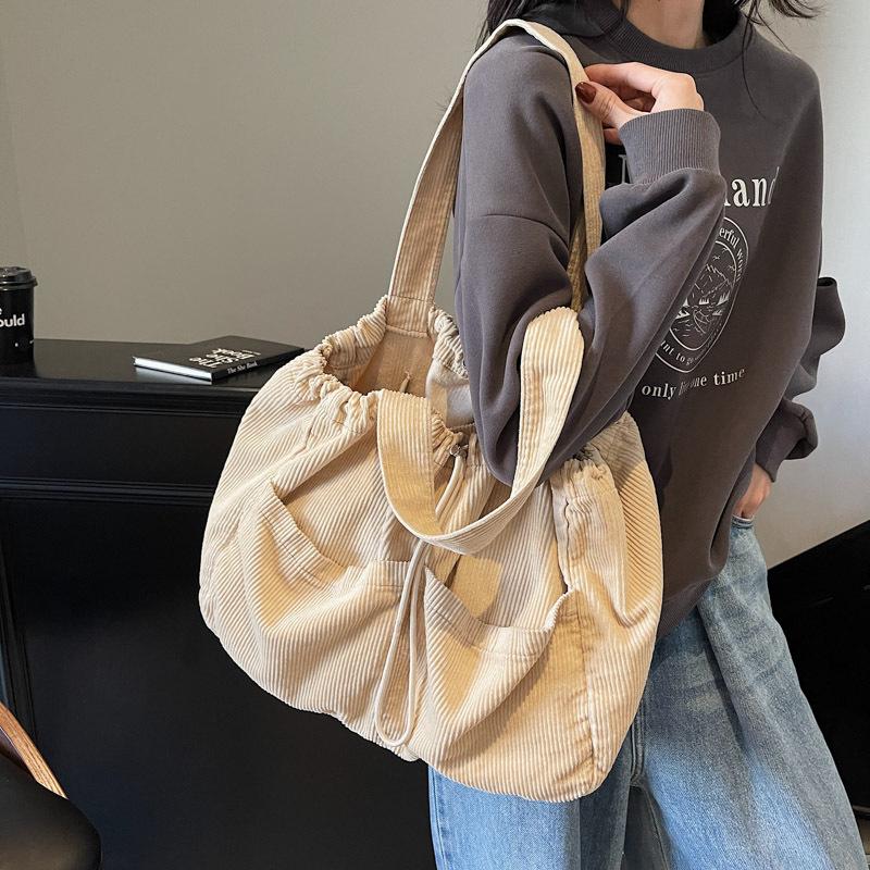 Bag Women's New Fashion Large Capacity Corduroy Handbag Fashion Drawstring Shoulder Bag Japanese Casual Tote Bag