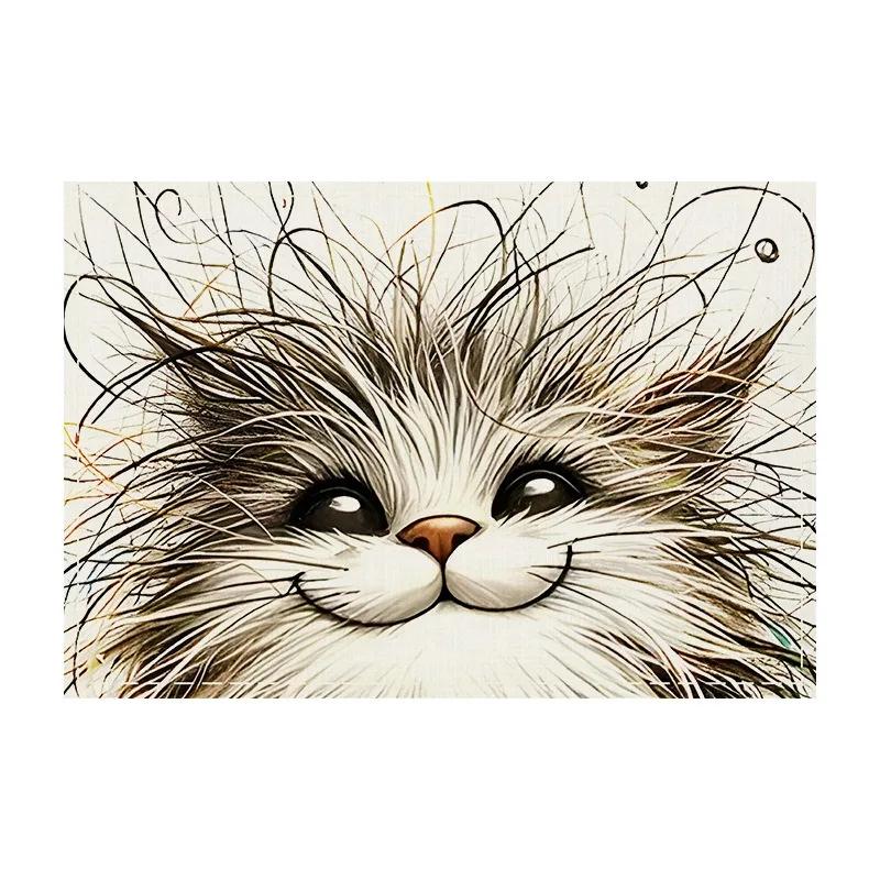 

4/6/8pcs Abstract Animal Placemats Linen Non Slip Table Mats Rectangular Hand Washable Dining Table for Kitchen Home Decor 4Pcs-30X45cm(12X18in