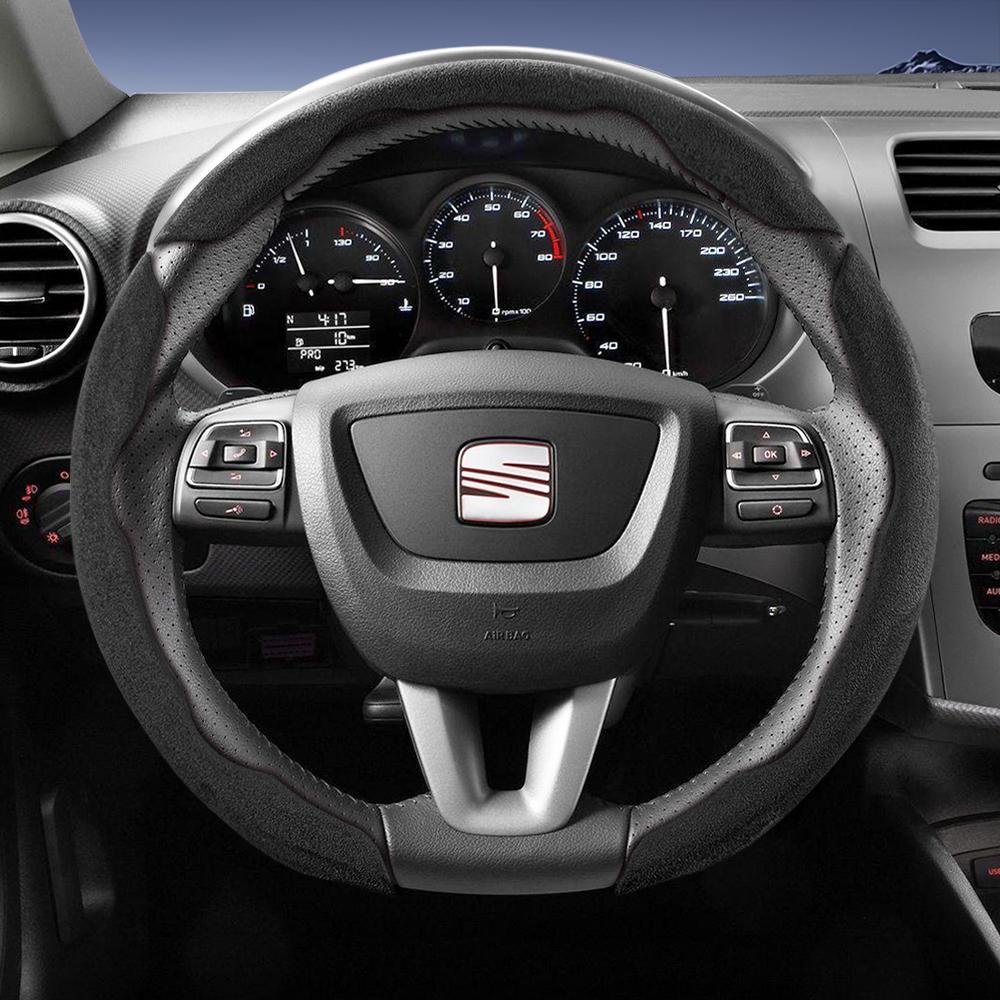 Suitable for Seat Sports Suede Steering Wheel Cover, Split Snap-On Type, Non-Slip and Durable, for Ibiza, Arona, Leon Sportstourer, Ateca and  ujm690