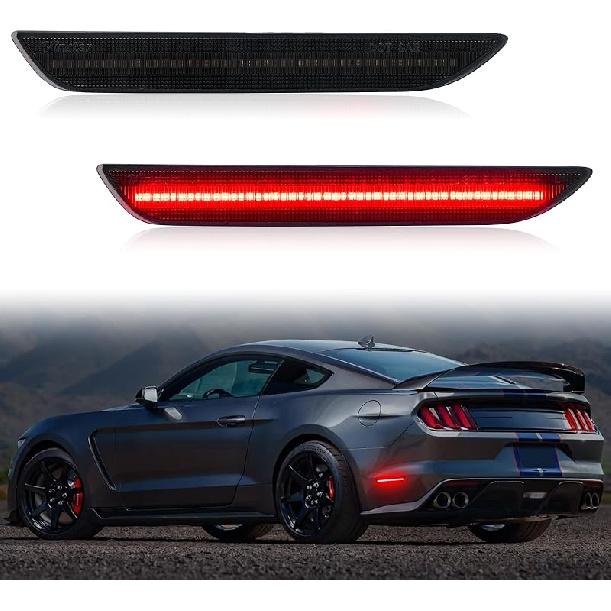LED Side Marker Lights Compatible with 2015- Mustang S550 GT, Rear Dynamic Startup Side Markers, Rear Fender Markers Lamps Assembly, Smoked Len Red Red Light