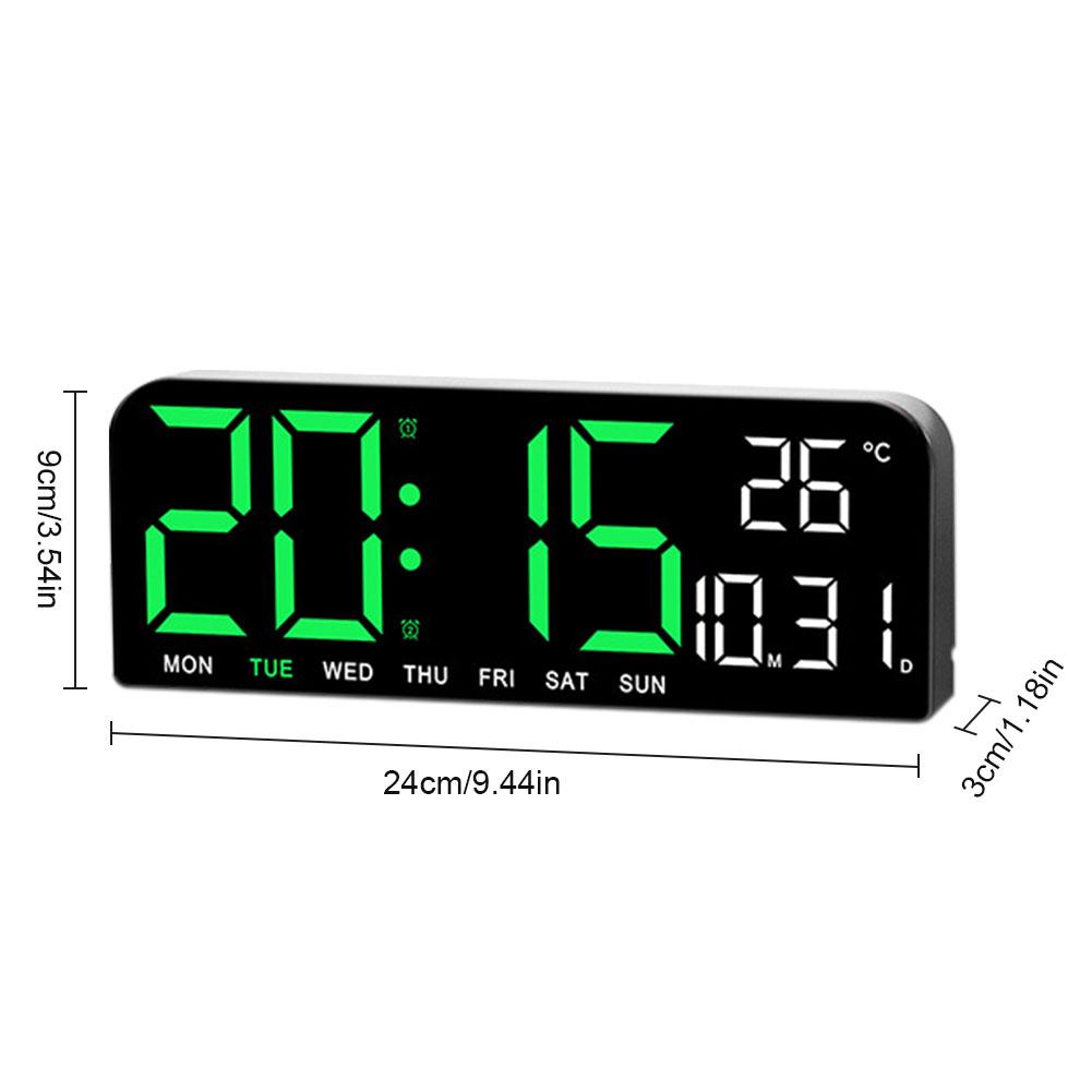 LED Digital Alarm Clock Electronic Wall Clock Large Number Display Bedside Alarm Clock Temperature/Date Display for Home Office