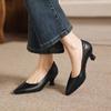 Krazing Pot Genuine Leather Round Toe Thin Heels Summer Shoes Solid Big Size 42 Shallow Decoration Women Shallow Pumps