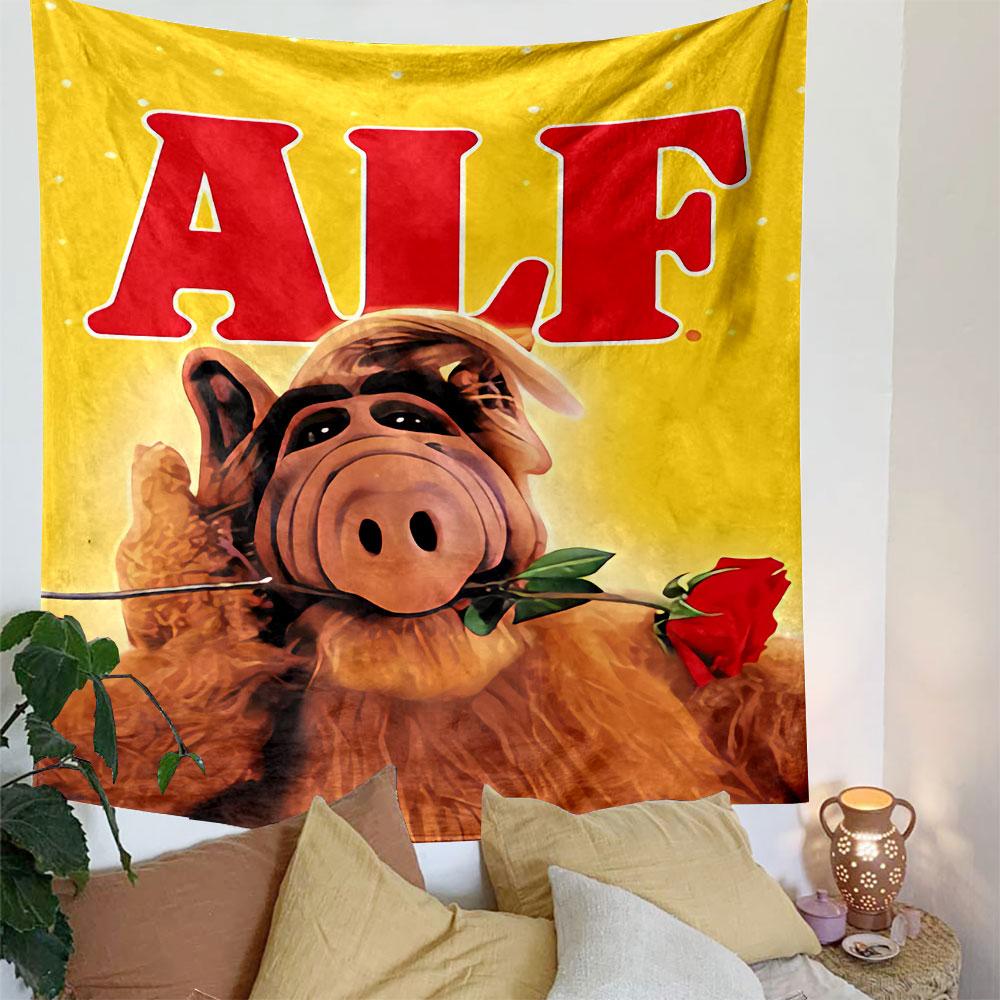 ALF TV Show Poster Tapestry Wall Hanging, Funny Alien Puppet Sitcom Art, Retro Wall Decor for Bedroom Living Room Dorm