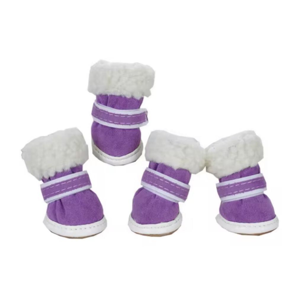 

4 шт./компл. Регулируемые зимние сапоги для собак, светоотражающие теплые ботинки для щенков, зимняя обувь для щенков L фиолетовый
