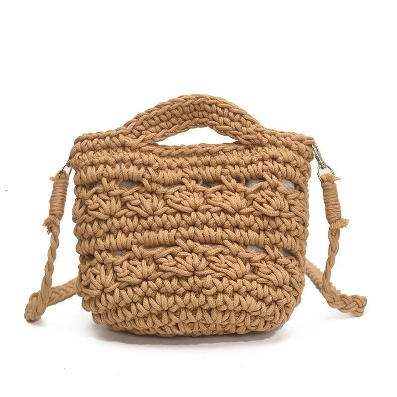 Women's Summer Knitting New Crossbody Woven Bucket Bag Niche Design Seaside Vacation Beach Bag Tide