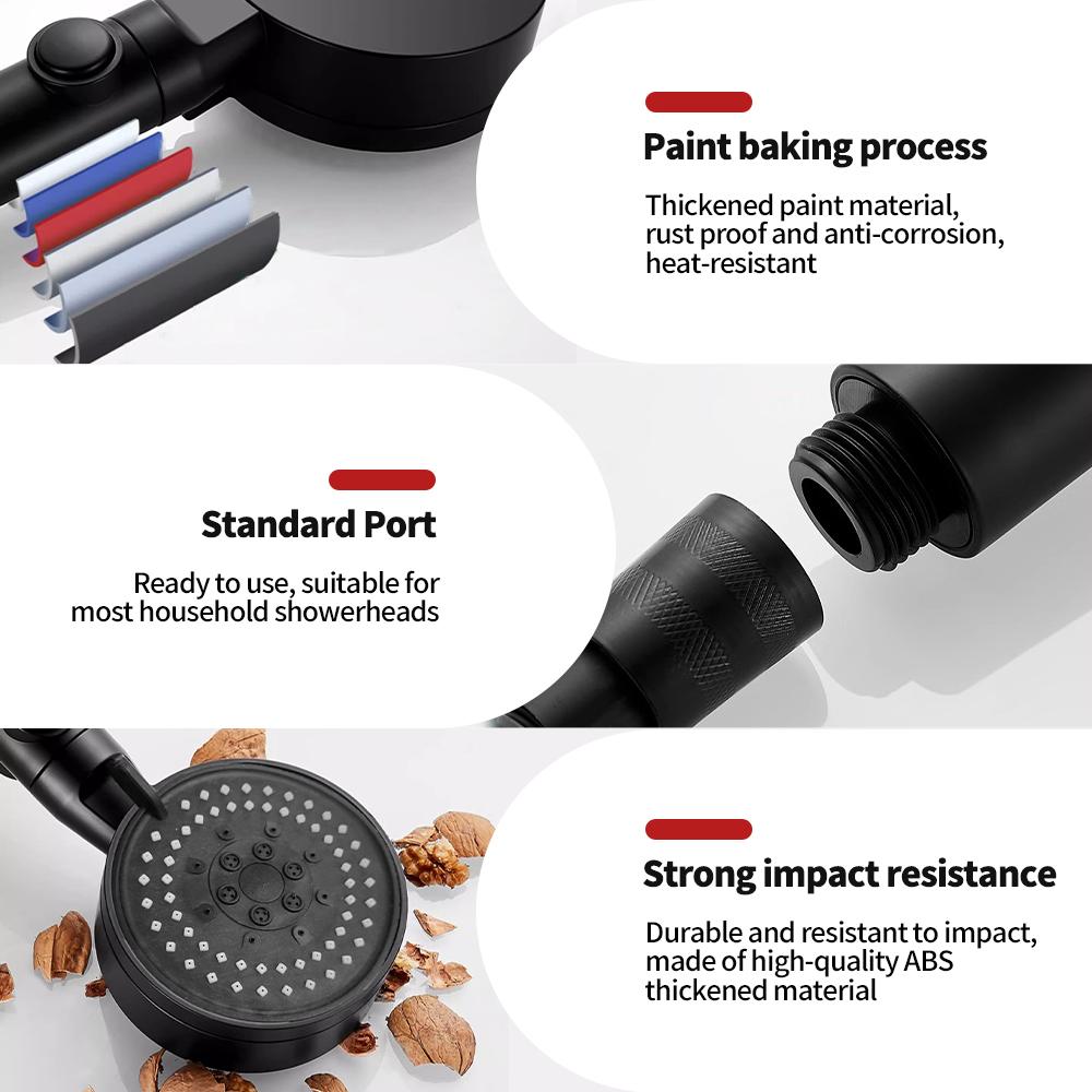 Cap de duș cu 5 moduri de înaltă presiune, reglabil, sub presiune, economisirea apei cu o singură tastă, masaj cu apă, duș ecologic, accesoriu pentru baie