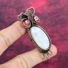 Rainbow Moonstone & Red Color Evil Eye Pendant Copper Wire Wrapped Owl Jewelry